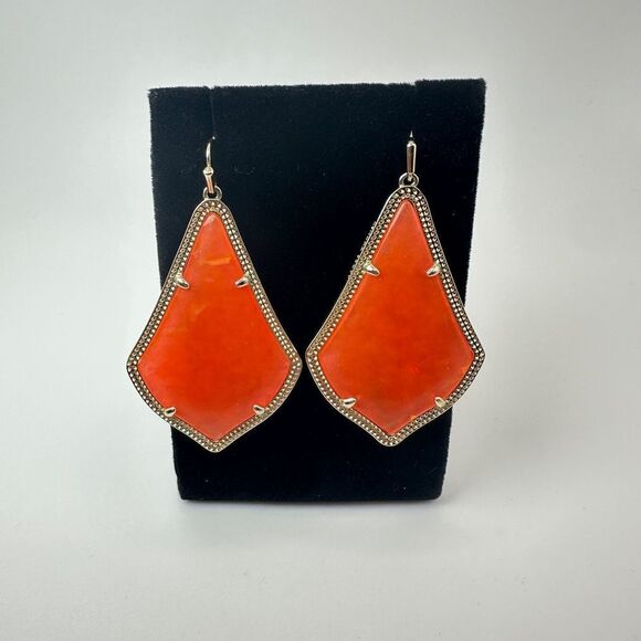 RARE retired Kendra Scott Peach Opal Alexandra Dangle Earrings in gold tone! - Picture 6 of 14
